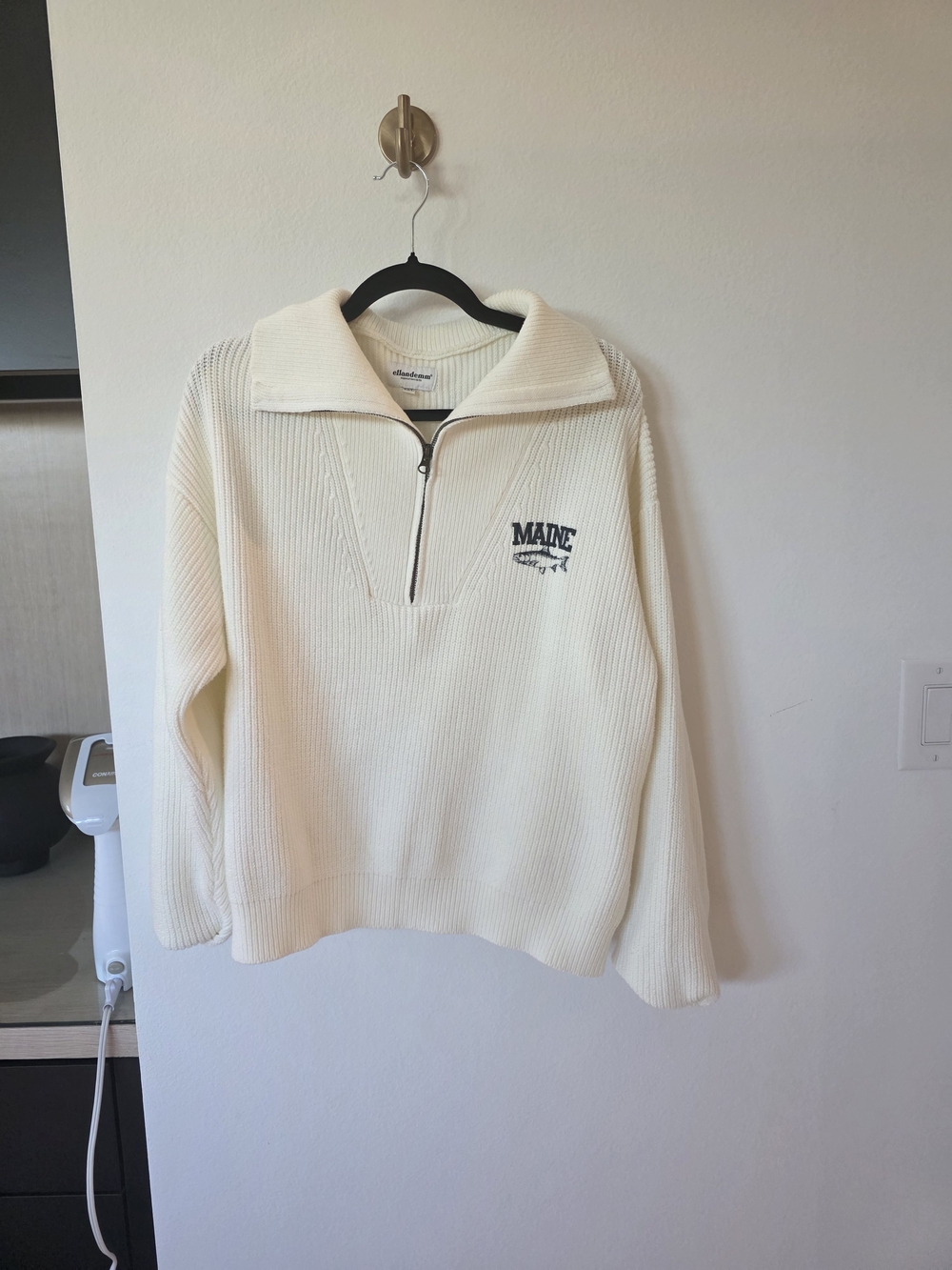 Half-Zip Shawl Collar Sweater - Cream - Unbranded